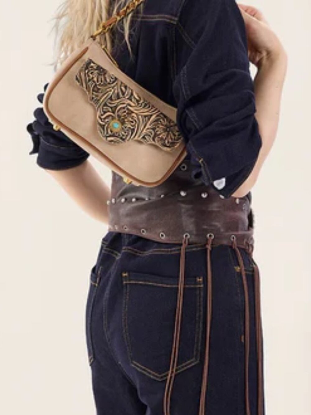 Montana West Tooled Floral Chain Strap Crossbody Shoulder Tan NWT - Picture 7 of 7